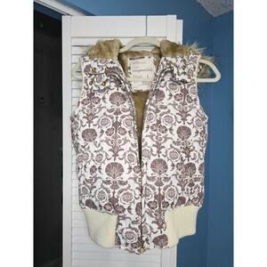 Women’s Aeropostale Brown Puffer Vest w/Removable Faux-Fur Trim Hood Sz Small
